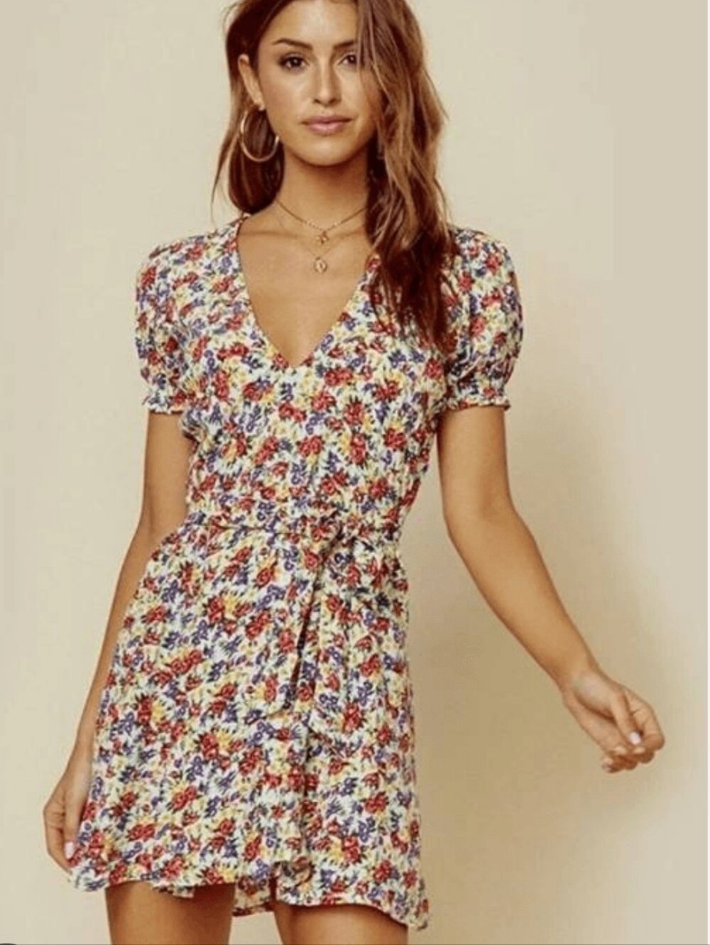 Faithfull the Brand Raphael Pink Purple Floral Puff Sleeve Button Mini Dress 6